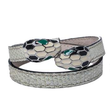 Pre Owned Bvlgari Serpenti Forever Metallic Leather Double Wrap Bracelet