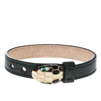 Pre Owned Bvlgari Dark Green Karung Leather Serpenti Forever Bracelet