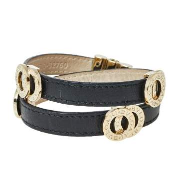 Pre Owned Bvlgari Black Leather Double Coiled Wrap Bracelet