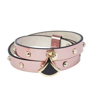 Pre Owned Bvlgari Divas' Dream Metallic Studded Leather Double Wrap Bracelet