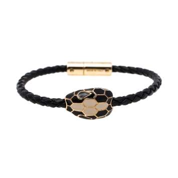 Pre Owned Bvlgari Serpenti Forever Black Braided Leather Bracelet