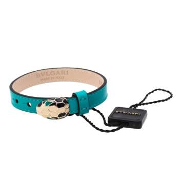 Pre Owned Bvlgari Turquoise Leather Serpenti Forever Bracelet