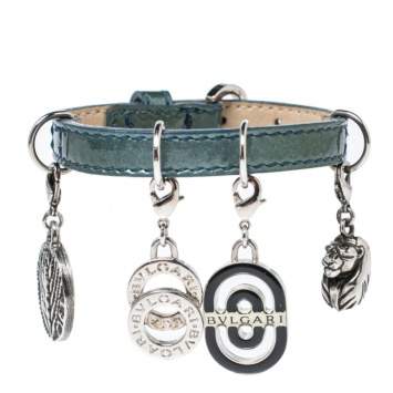 Pre Owned Bvlgari Blue Patent Leather Charm Bracelet