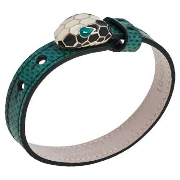 Pre Owned Bvlgari Serpenti Forever Green Karung Leather Wrap Bracelet