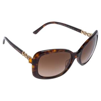 Pre Owned Bvlgari Brown Tortoise Acetate 8144-B-F Embellished Gradient Oversized Sunglasses
