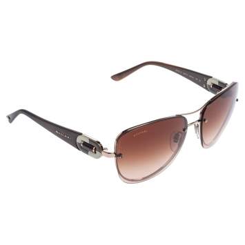 Pre Owned Bvlgari Brown Acetate 6053-B Gradient Aviator Sunglasses