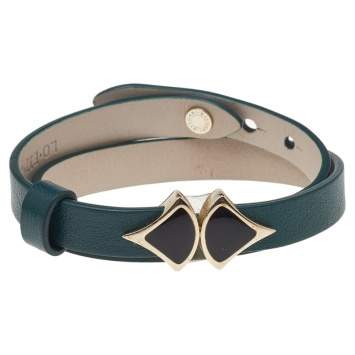 Pre Owned Bvlgari Divas' Dream Green Leather Double Tour Bracelet