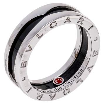 Pre Owned Bvlgari Save the Children 1-Band Black Ceramic Silver Ring Size 58