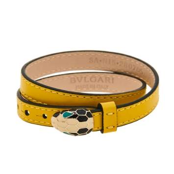 Pre Owned Bvlgari Serpenti Forever Yellow Leather Double Coil Bracelet