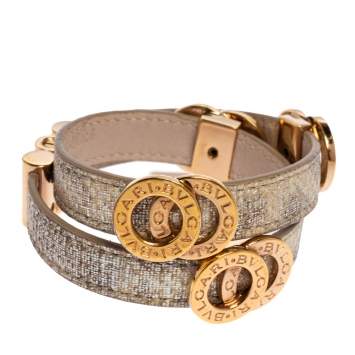 Pre Owned Bvlgari Metallic Karung Leather Double Coiled Bracelet