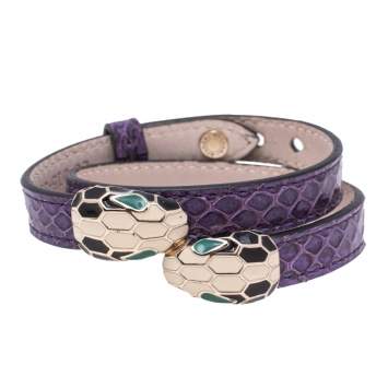 مملوكة مسبقًا Bvlgari Serpenti Forever Purple Leather Double Coiled Bracelet