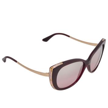 Pre Owned Bvlgari Burgundy/ Rose Gradient Mirror Serpenti Cat Eye Sunglasses