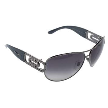 Pre Owned Bvlgari Black Acetate 6012 Jeweled Temple Gradient Aviator Sunglasses