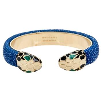 Pre Owned Bvlgari Serpenti Forever Blue Galuchat Leather Cuff Bracelet