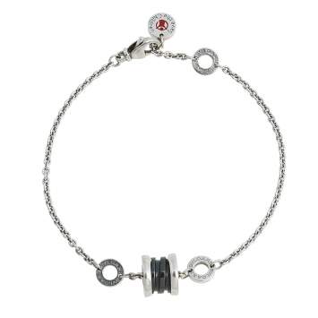 Pre Owned Bvlgari B.Zero1 Save the Children Black Ceramic Sterling Silver Bracelet M/L