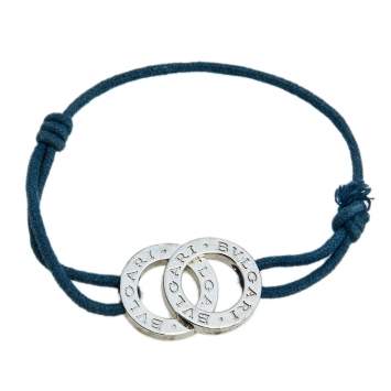 Pre Owned Bvlgari Silver and Blue Adjustable Cord Bracelet
