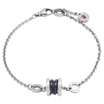 Pre Owned Bvlgari B.Zero1 Save the Children Black Ceramic Sterling Silver Bracelet SM