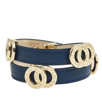 Pre Owned Bvlgari Bvlgari Leather Gold Tone Metal Wrap Bracelet