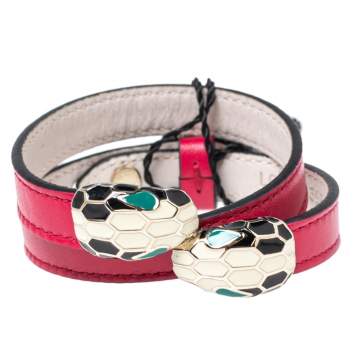 Pre Owned Bvlgari Serpenti Forever Pink Leather Double Wrap Bracelet 