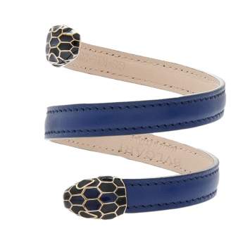 Pre Owned Bvlgari Serpenti Leather Enamel Gold Tone Metal Wrap Bracelet