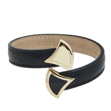 Pre Owned Bvlgari Divas' Dream Enamel Leather Gold Tone Metal Cuff Bracelet 