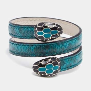 Pre Owned Bvlgari Serpenti Forever Green Snakeskin Double Wrap Bracelet