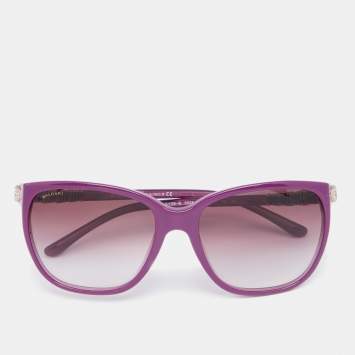 Pre Owned Bvlgari Purple Acetate 8136 Crystals Embellished Square Sunglasses