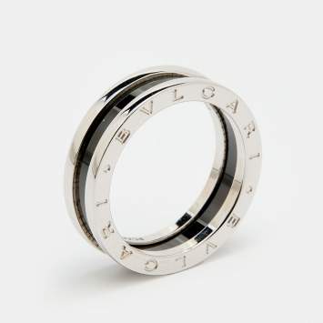 Pre Owned Bvlgari Save the Children Black Ceramic Silver Band Ring Size 62