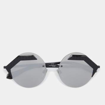 Pre Owned Bvlgari Black 6089 Round Mirrored Sunglasses