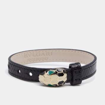 Pre Owned Bvlgari Black Leather Serpenti Forever Bracelet