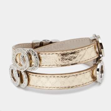 Pre Owned Bvlgari Metallic Karung Leather Double Coiled Bracelet