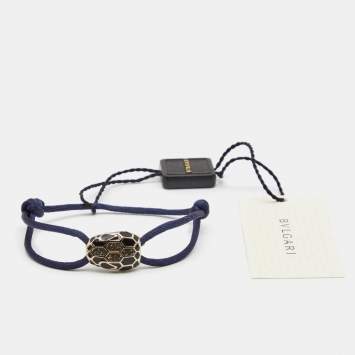 Pre Owned Bvlgari Serpenti Forever Hawk's Eye Grey & Black Enameled Cord Bracelet