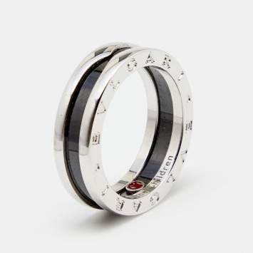 Pre Owned Bvlgari B.Zero1 Save the Children Black Ceramic Sterling Silver Ring Size 58