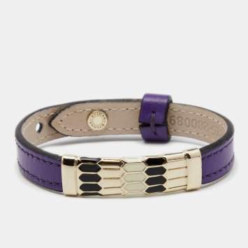 Pre Owned Bvlgari Scaglie Enamel Purple Leather Gold Plated Bracelet