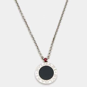 Pre Owned Bvlgari Bvlgari Save the Children 10th Anniversary Onyx Ruby Sterling Silver Pendant Necklace