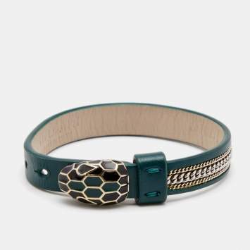 Pre Owned Bvlgari Serpenti Forever Enamel Leather Two Tone Bracelet
