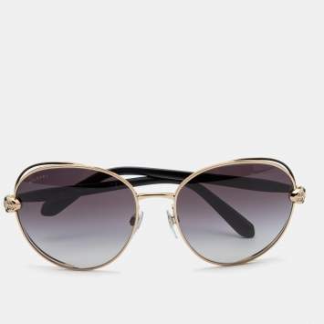 Pre Owned Bvlgari Black/Gold 6087-B Oval Gradient Sunglasses