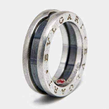 Pre Owned Bvlgari Save the Children 1-Band Black Ceramic Sterling Silver Ring Size 53