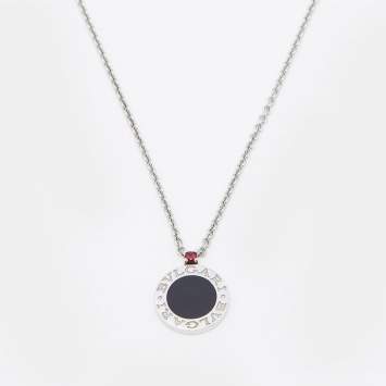 Pre Owned Bvlgari Sterling Silver Onyx & Ruby Save The Children Pendant Necklace