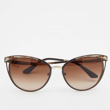 Pre Owned Bvlgari Gold Town/Brown Gradient 6083 Serpenti Cat Eye Sunglasses