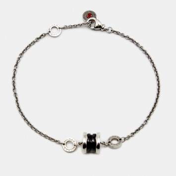 Pre Owned Bvlgari B.Zero1 Black Ceramic Sterling Silver Bracelet M/L