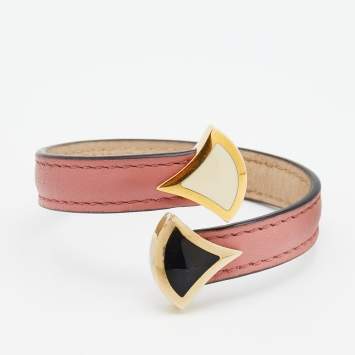 Pre Owned Bvlgari Divas' Dream Enamel Pink Leather Open Cuff Bracelet