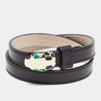 Bvlgari Black Leather Serpenti Forever Double Wrap Bracelet