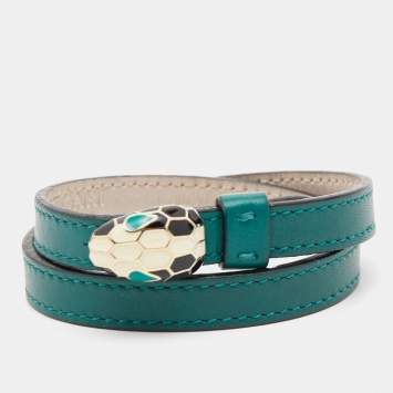 Bvlgari Serpenti Forever Enamel Leather Gold Tone Wrap Bracelet