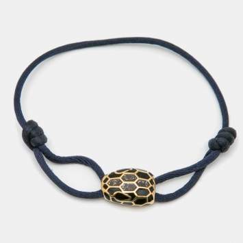 Pre Owned Bvlgari Serpenti Enamel Gold Tone Adjustable Cord Bracelet