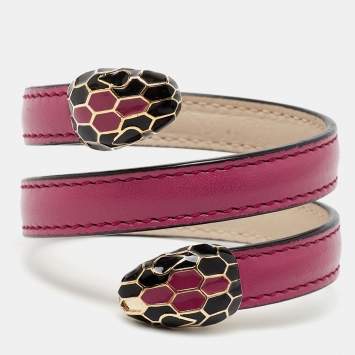 Bvlgari Serpenti Forever Enamel Leather Gold Tone Wrap Bracelet