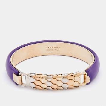 Bvlgari Two Tone Purple Leather Serpenti Cuff Bracelet 