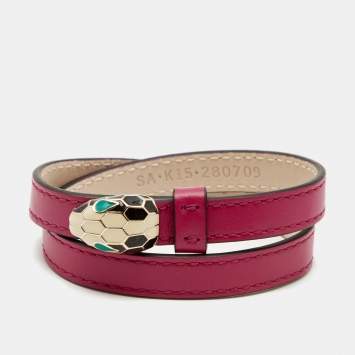 Bvlgari Serpenti Forever Leather Enamel Gold Tone Double Wrap Bracelet