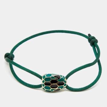Pre Owned Bvlgari Serpenti Forever Enamel Gold Tone Cord Bracelet