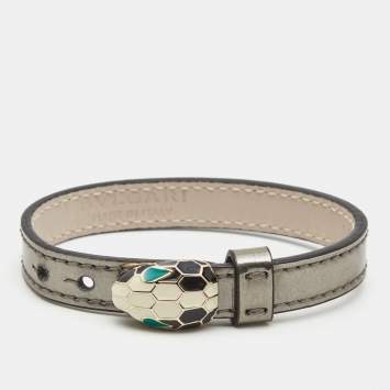Bvlgari Serpenti Forever Leather Enamel Gold Tone Bracelet